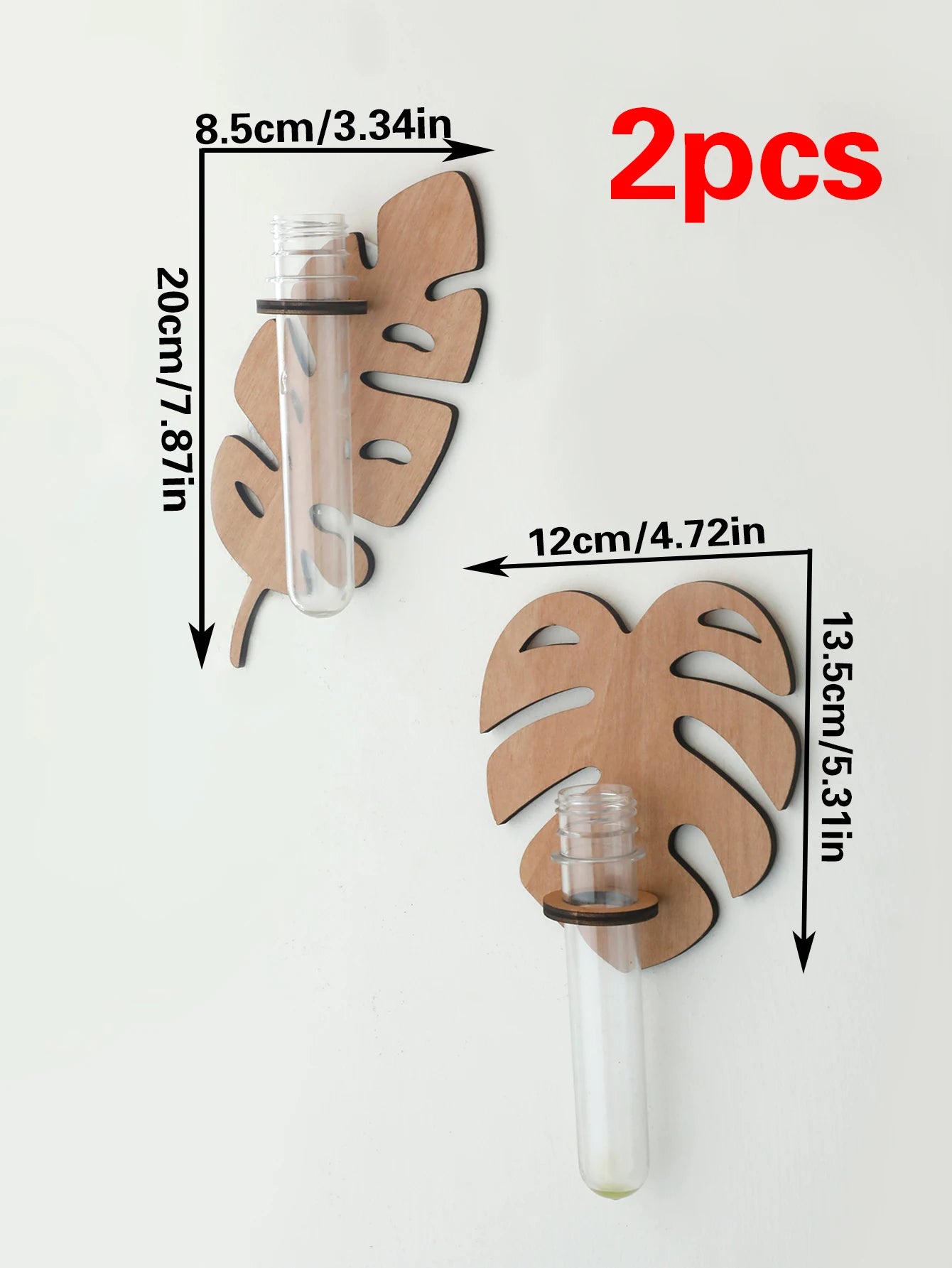 1/2 Pcs Wooden Monstera Leaf Shape Wall Mounted Hydroponics Tubes - Brand New