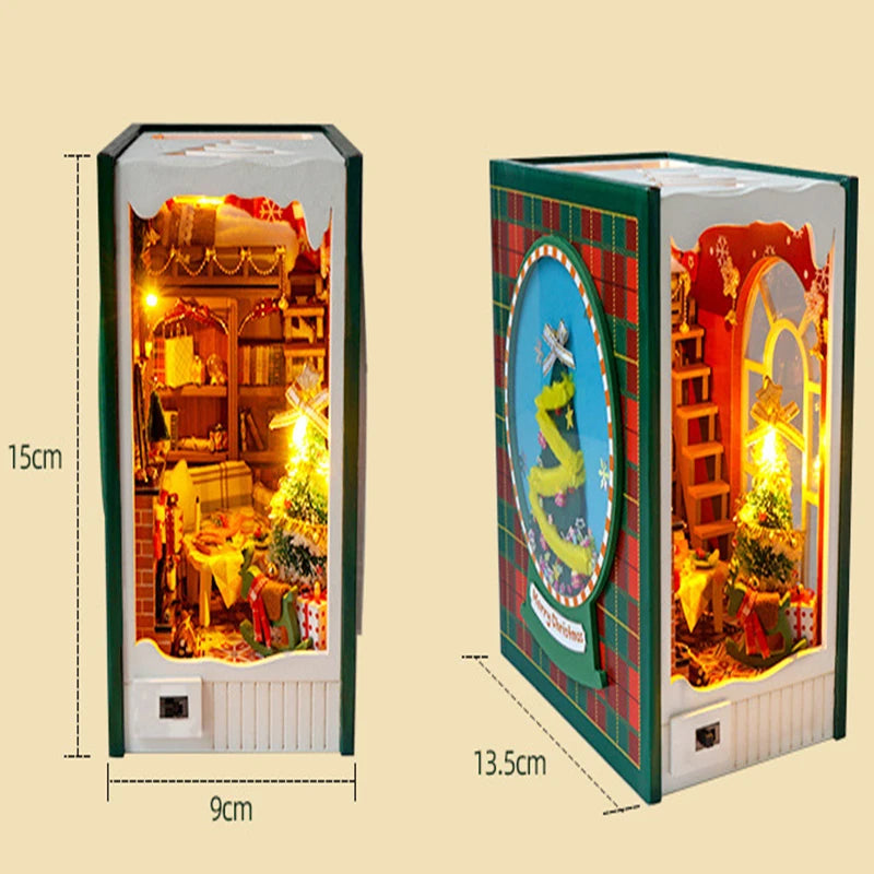 Christmas Book Nook - 3D Wood with LED Lights - Brand New