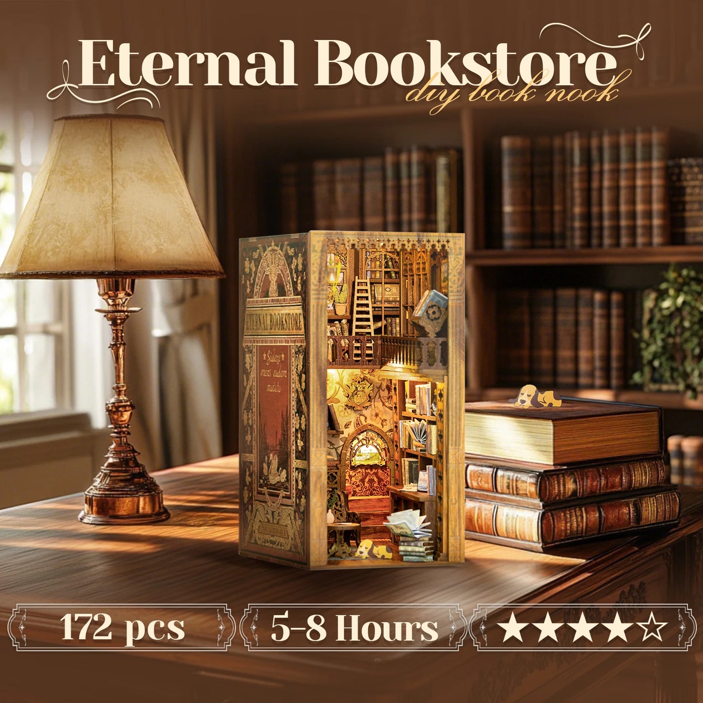 CUTEBEE Eternal Bookstore Book Nook Kit w/LED Lights - Great Gift Idea