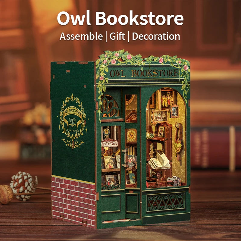 CUTEBEE Owl Bookstore DIY Book Nook w/LED Lights - Brand New
