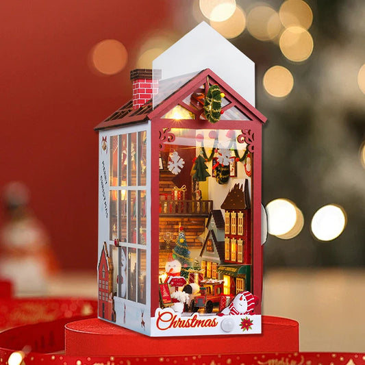 Christmas Book Nook - Wood DIY 3D with LED Lights - Brand New