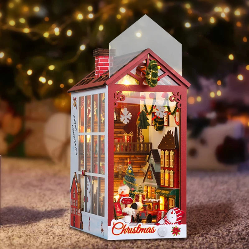 Christmas Book Nook - Wood DIY 3D with LED Lights - Brand New