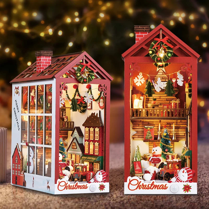 Christmas Book Nook - Wood DIY 3D with LED Lights - Brand New