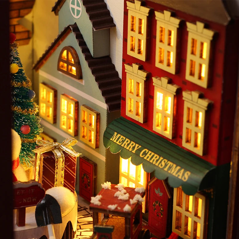 Christmas Book Nook - Wood DIY 3D with LED Lights - Brand New