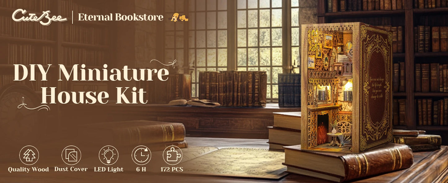 CUTEBEE Eternal Bookstore Book Nook Kit w/LED Lights - Great Gift Idea