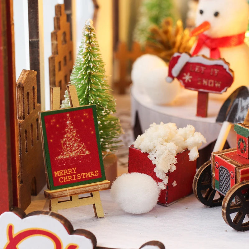 Christmas Book Nook - Wood DIY 3D with LED Lights - Brand New