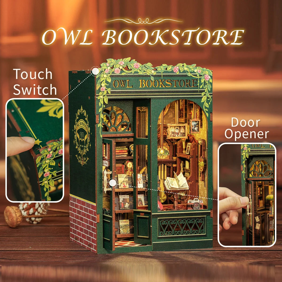 CUTEBEE Owl Bookstore DIY Book Nook w/LED Lights - Brand New