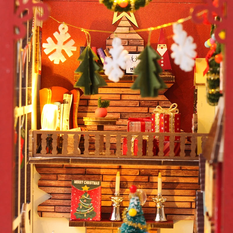 Christmas Book Nook - Wood DIY 3D with LED Lights - Brand New