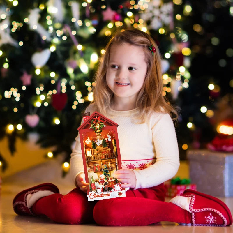 Christmas Book Nook - Wood DIY 3D with LED Lights - Brand New