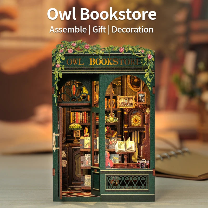 CUTEBEE Owl Bookstore DIY Book Nook w/LED Lights - Brand New