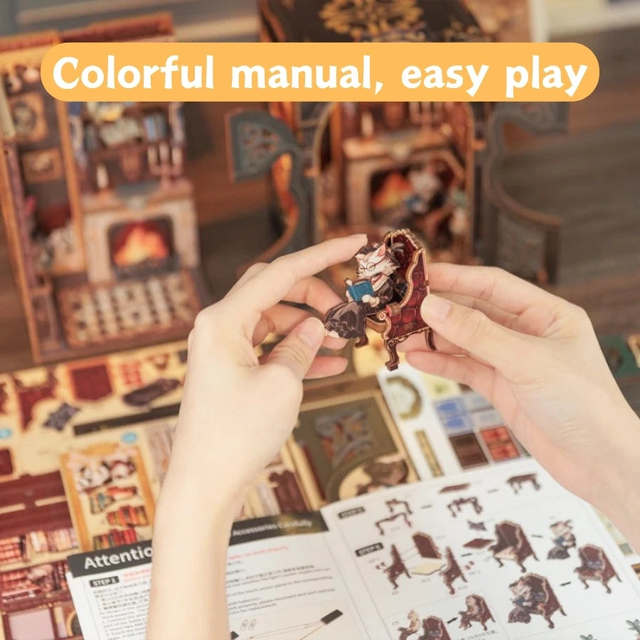 CUTEBEE Owl Bookstore DIY Book Nook w/LED Lights - Brand New