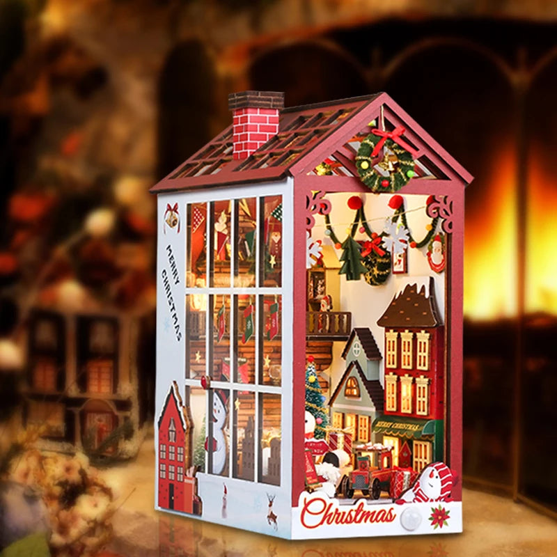 Christmas Book Nook - Wood DIY 3D with LED Lights - Brand New