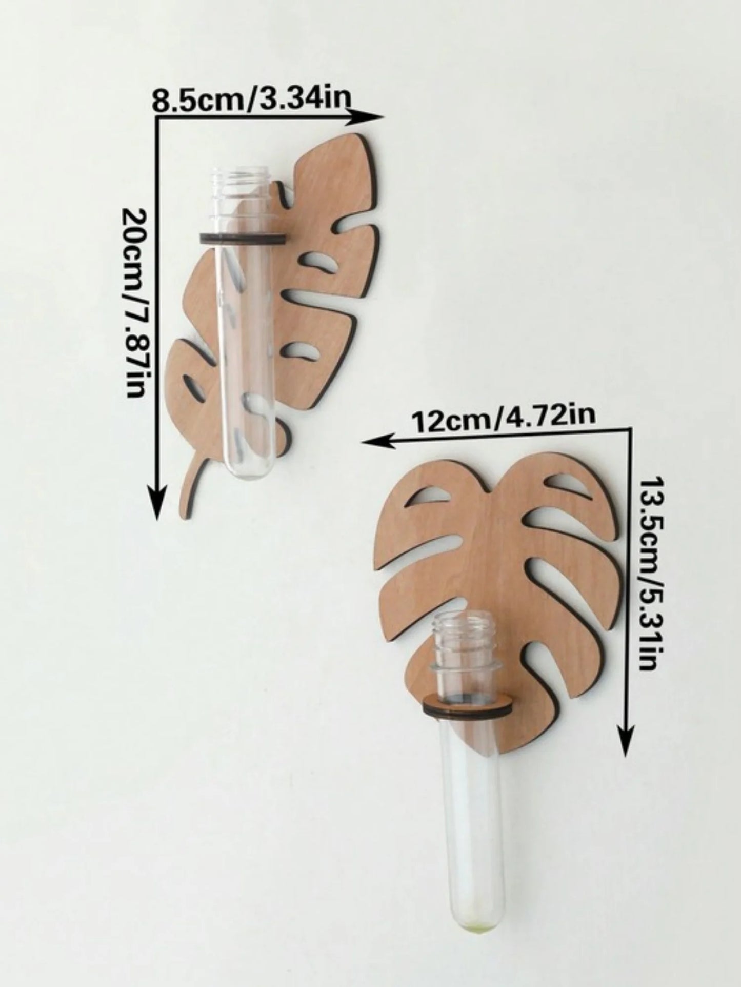 1/2 Pcs Wooden Monstera Leaf Shape Wall Mounted Hydroponics Tubes - Brand New